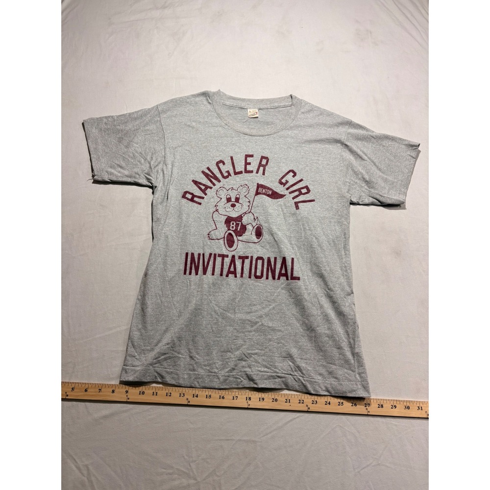 Vintage 80s Screen Stars Rangler Girl Invitational Bear T-Shirt Gray Large L